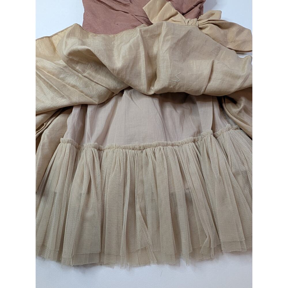 VtG Boho Strapless Dress Linen Mauve Beige Bow Waist Cottagecore See Measurement - Picture 5 of 13